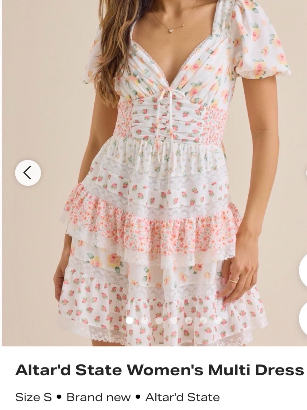 Altar'd State White Dress with Pink & Green Floral Print